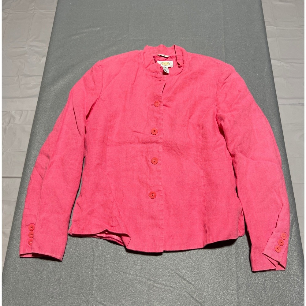 Talbots Irish Linen Pink Blazer Jacket Mandarin Collar Size 8 Long Sleeve - Picture 8 of 9